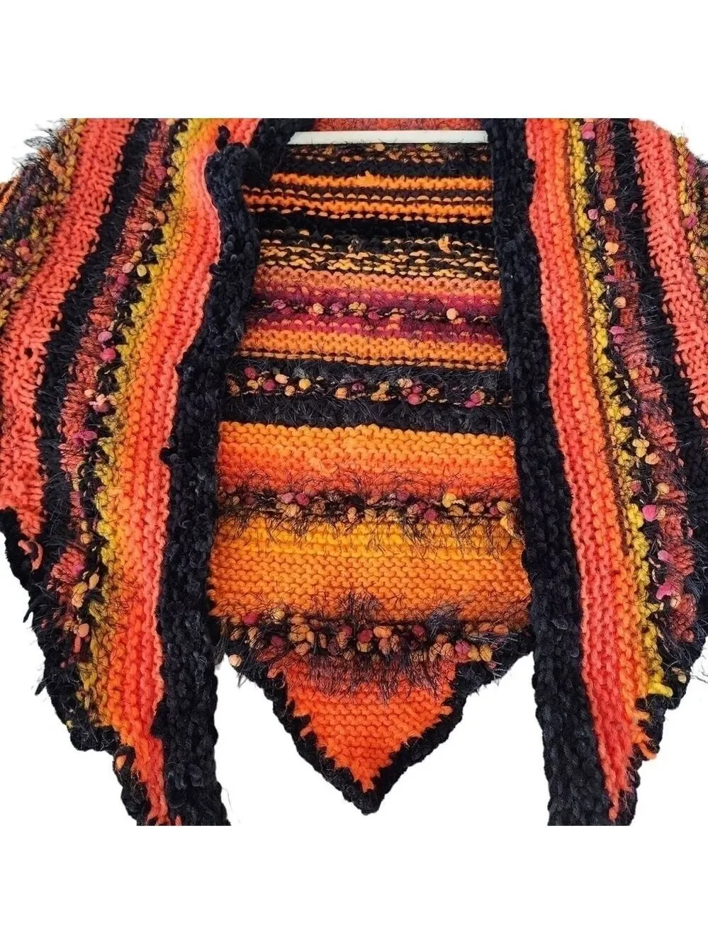 Crochet knit orange & black shawl cover wrap